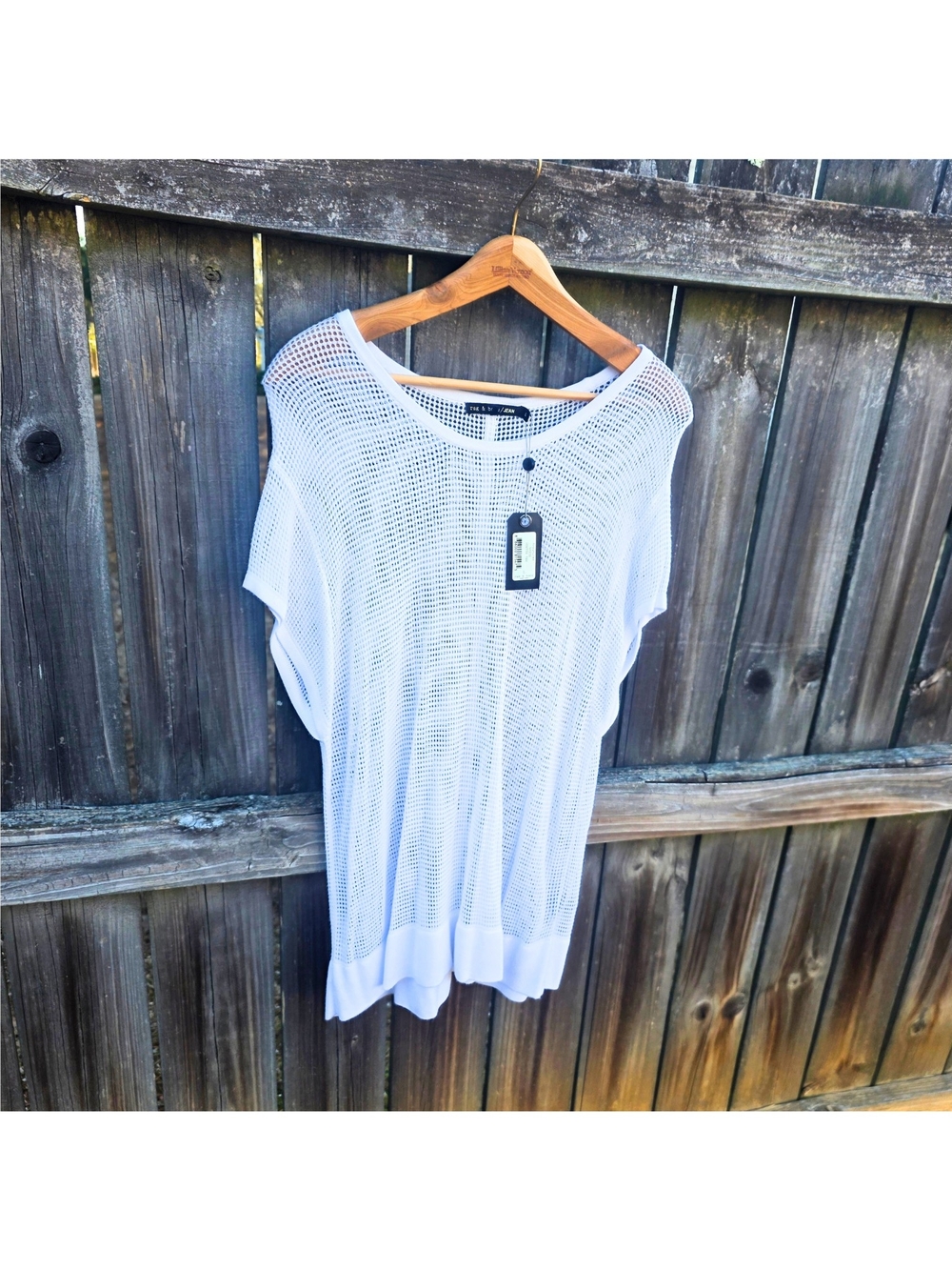 Rag & Bone JEAN Odette Tee White Mesh Open Knit Pullover Top Size L NWT - Picture 4 of 16